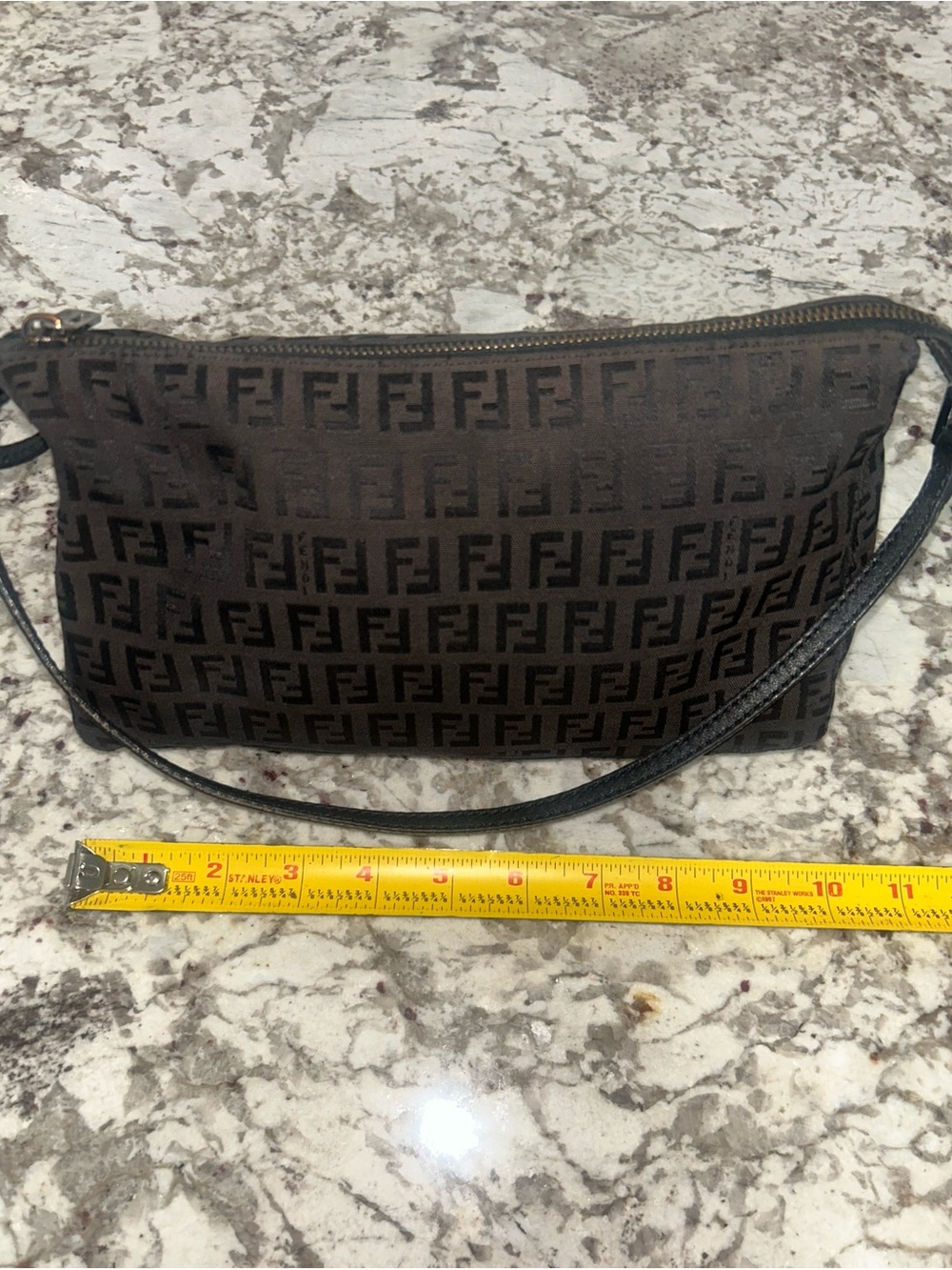 VTG Fendi Zucchino FF Monogram Logo Mini Pochette Shoulder Bag Black-Grey - Picture 4 of 16
